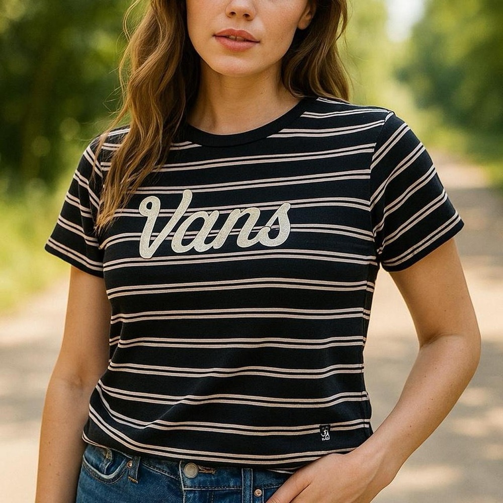 Vans Women's Black and White Striped Tee